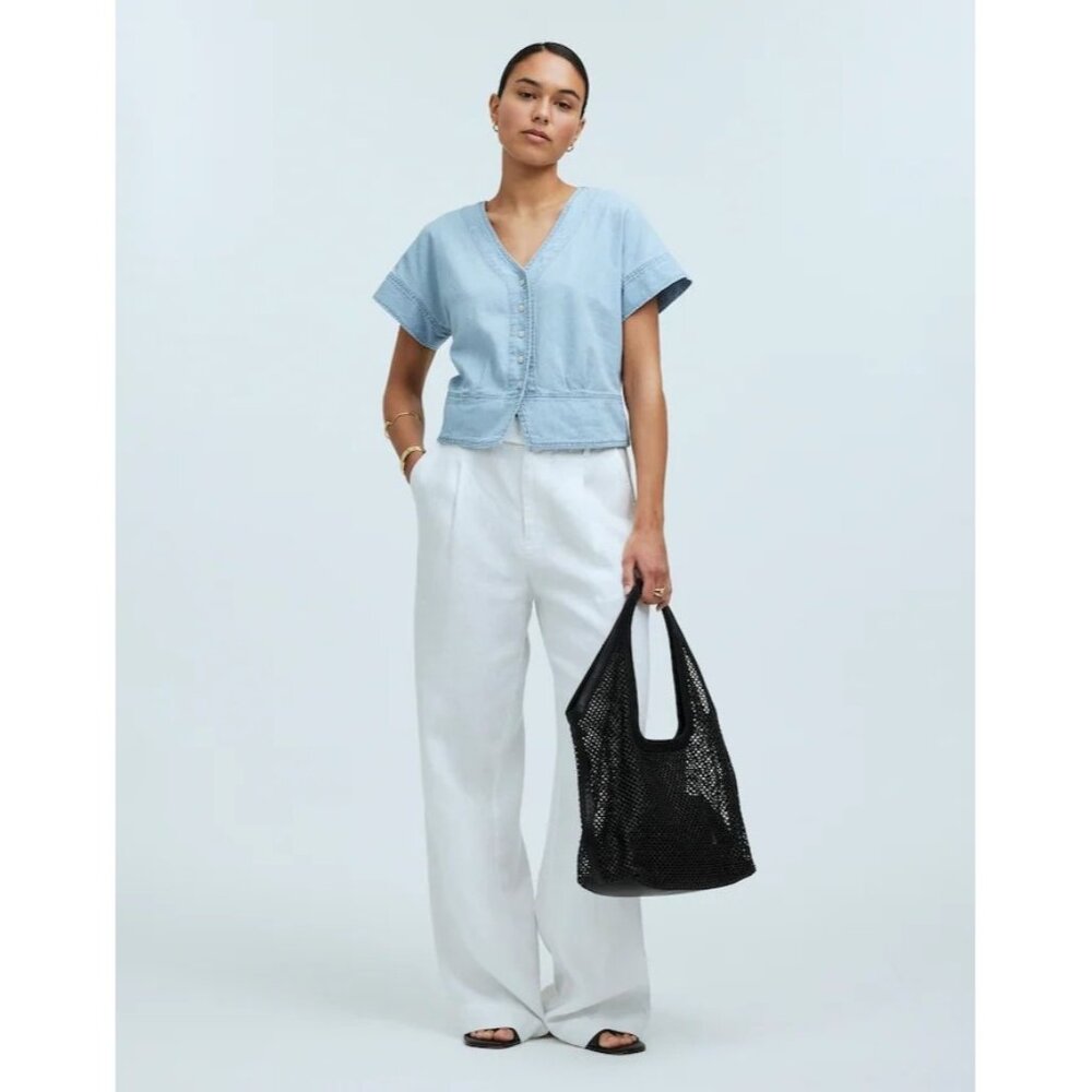Madewell Pleated Short-Sleeve Top  in Doral Wash